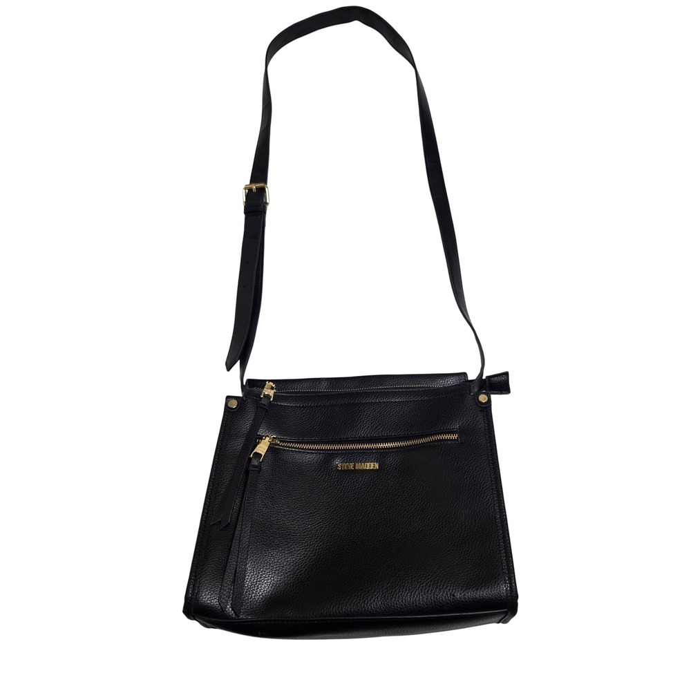 Steve Madden Black Pebbled Crossbody Bag Gold Hardware Tassel Zip Messenger